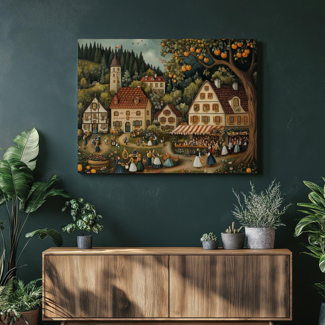 German Village Folk Festival Dancers Whimsical Traditional Wall Poster