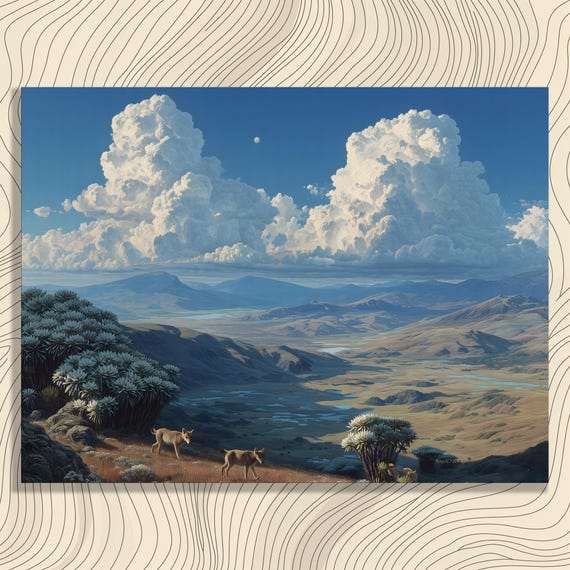 Mountain Coyote Canvas Wall Art Luminous Clouds Above Mountains And Valley With A Moonlit Landscape Wildlife Artwork Nature
