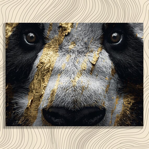Giant Panda Canvas Wall Art Abstract Wildlife Portrait With Luxe Gilded Accents Black And White Closeup Modern Nature Decor