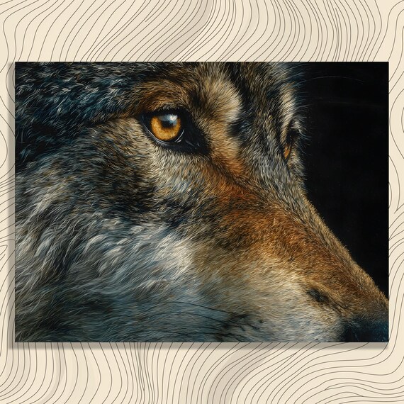 Striking Wolf Canvas Wall Art Hyperrealistic Gray Portrait Animal Wildlife Decor Nature Inspired Rustic Dark Gift