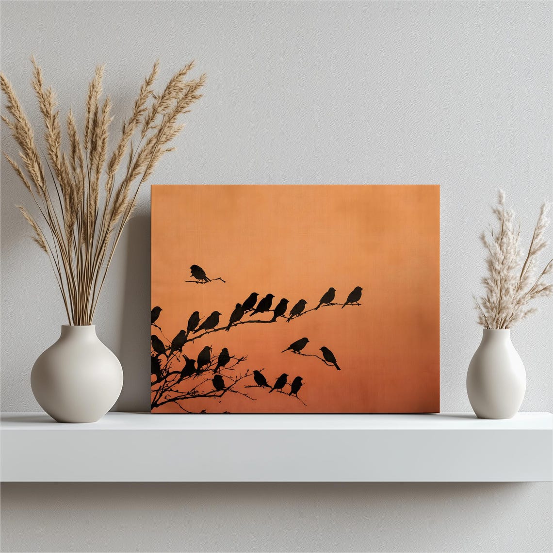 Modern Bird Silhouette Canvas Wall Art Sunset Nature Minimalist Artwork Branch Orange Decor Gift For Lovers