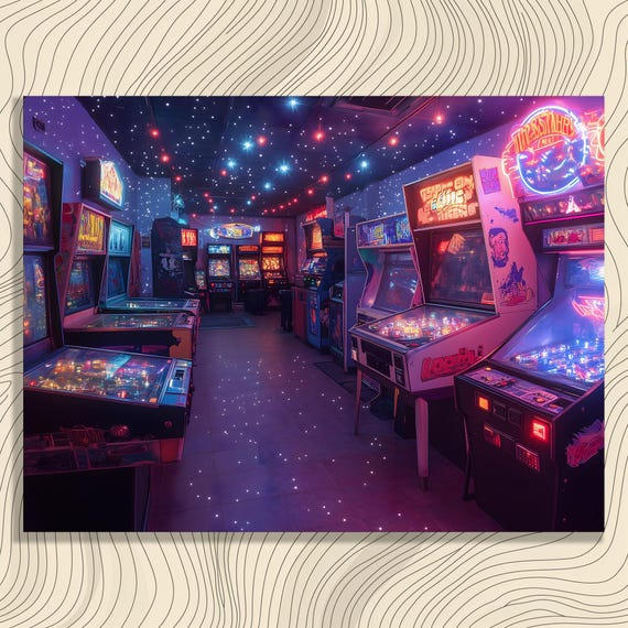 Neon Arcade Canvas Wall Art Vintage Pinball Machine Video Game Poster Prints For Retro Gaming Room Decor Teens Gamers Gifts