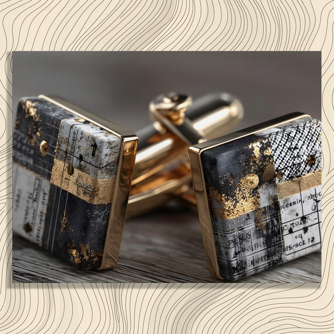 Luxury Gold Cufflinks Canvas Wall Art Modern Mens Accessory Print Abstract Metallic Decor Artwork Masculine Gift For Him