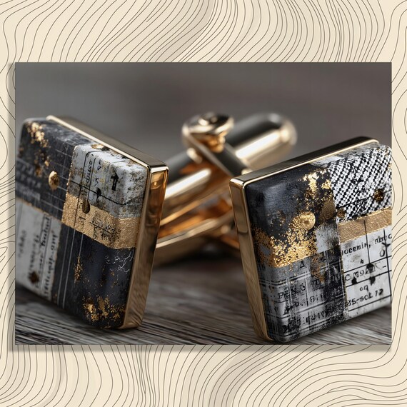 Luxury Gold Cufflinks Canvas Wall Art Modern Mens Accessory Print Abstract Metallic Decor Artwork Masculine Gift For Him