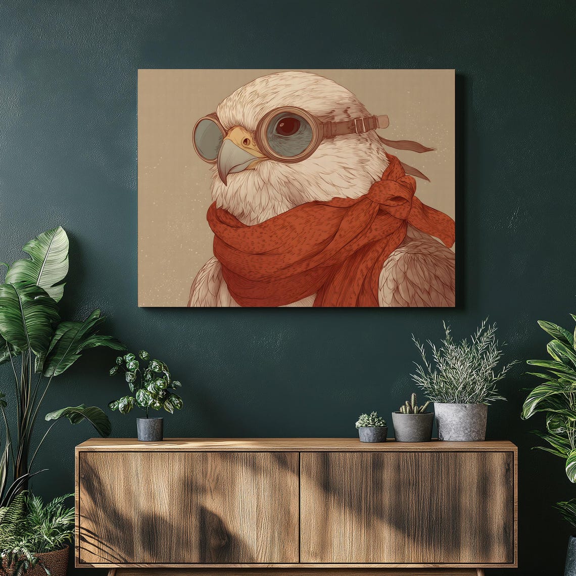Vintage Aviator Falcon Goggles Red Scarf Bird Portrait Poster