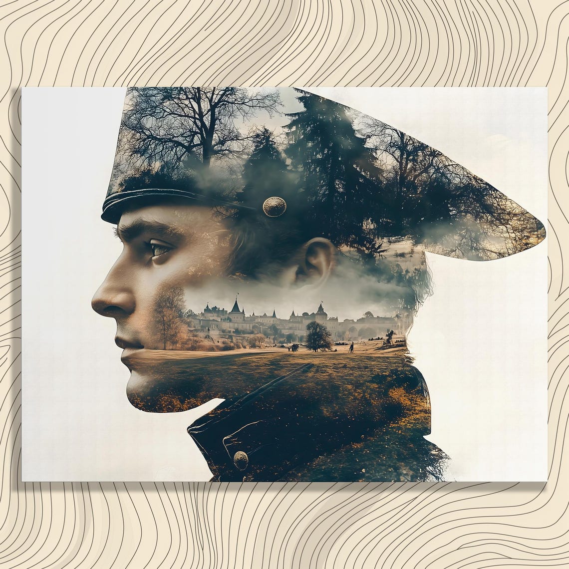 Double Exposure Soldier Profile Vintage Military Silhouette Poster