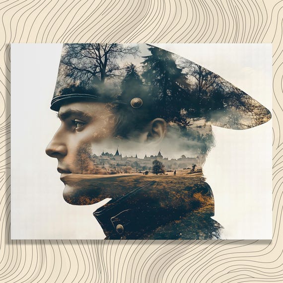 Striking Canvas Wall Art Double Exposure Soldier Vintage Military Portrait Print Castle Landscape Decor Modern Gift