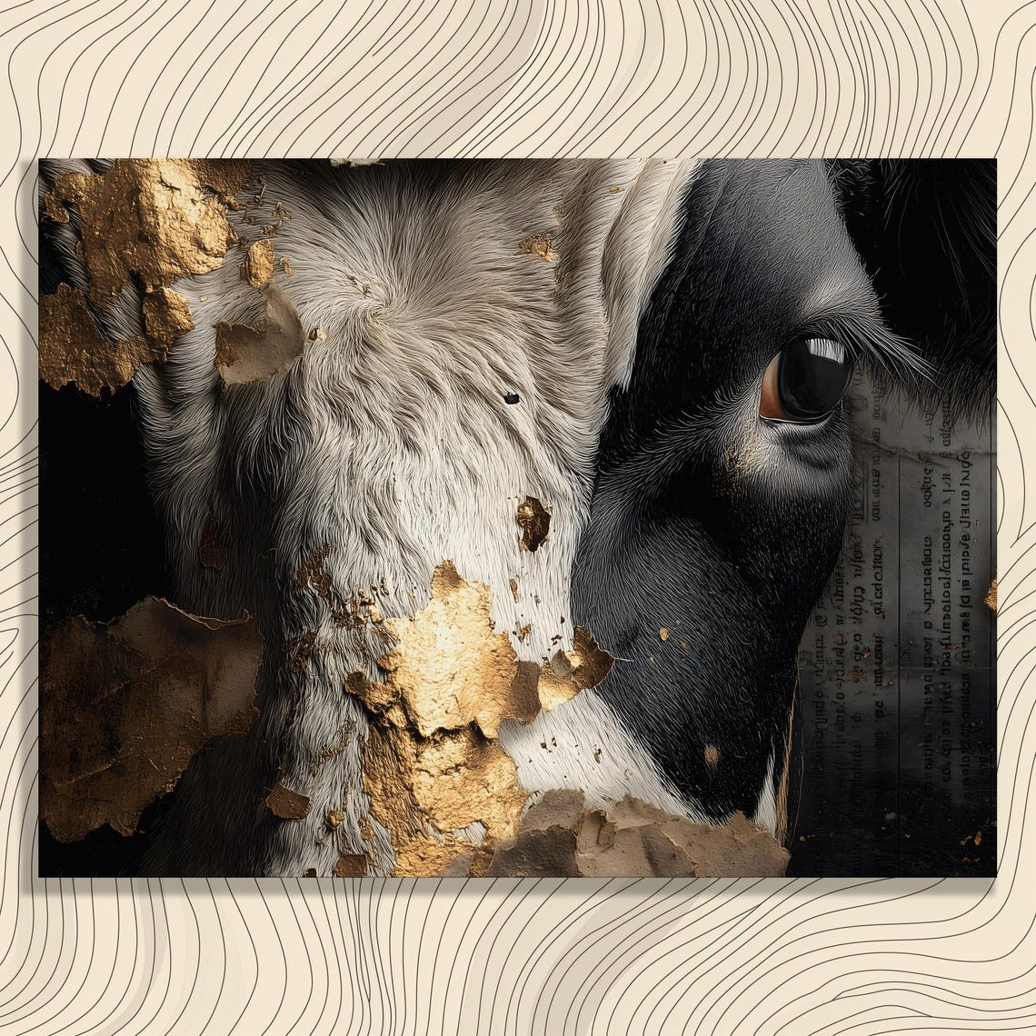 Cow Eye Macro with Torn Gold Leaf Dramatic Textured Art Poster