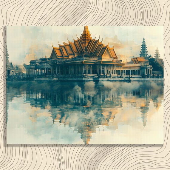 Royal Palace Phnom Penh Canvas Wall Art Serene Cambodian Architecture Print With Gilded Roofs