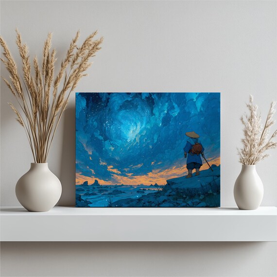 Cosmic Wanderer Canvas Wall Art Starry Night Sky With Ocean Cliffs