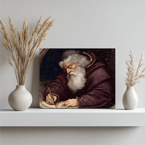 Medieval Scribe Monk Canvas Wall Art Gothic Renaissance Writing Manuscript Parchment Scroll Calligraphy Print Historical Decor