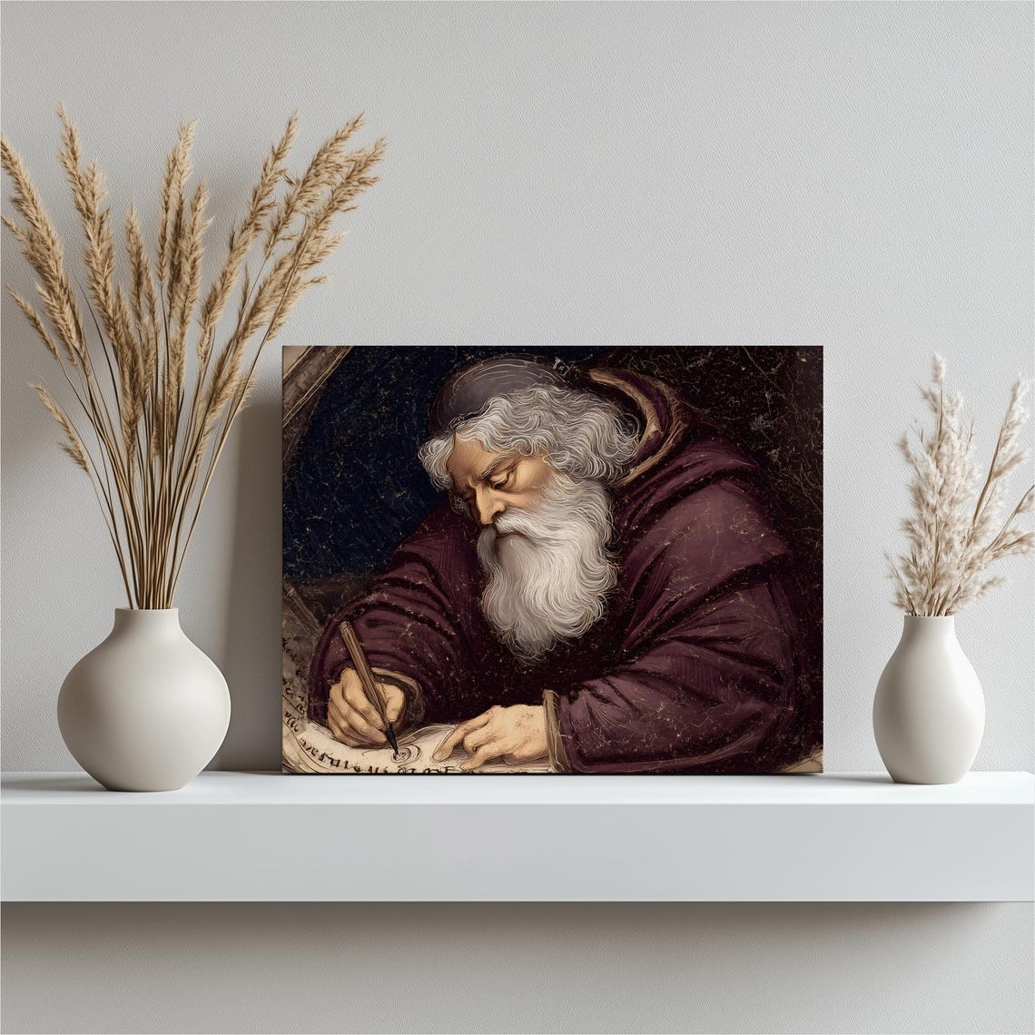 Medieval Scribe Monk Writing Manuscript Gothic Painting Wall Art