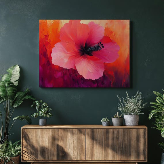 Abstract Hibiscus Canvas Wall Art Vibrant Colorful Painting For Modern Home Decor Large Size With Floral And Nature Motifs Bedroom