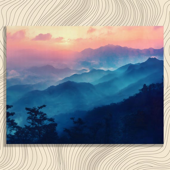 Misty Mountain Sunrise Canvas Wall Art Modern Landscape Print Pink Mist Scene Serene Sky Gift For Nature Lovers Large Hanging