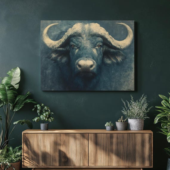 Water Buffalo Canvas Wall Art Print Animal Portrait Modern Wildlife Decor Rustic Hanging Statement Piece