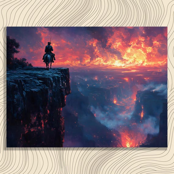 Lone Rider Canvas Wall Art Dark Fantasy Artwork Horseback Riding Sunset Painting Landscape Nature Paintings Wild Adventure