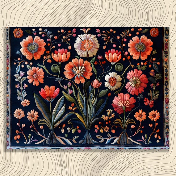 Bold Vintage Canvas Wall Art Bohemian Floral Tapestry Print For Colorful Botanical Home Decor Nature Inspired Leaf Pattern