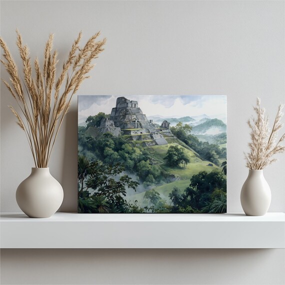 Ancient Pyramid Temple Ruins In Misty Jungle Mountains Wall Art