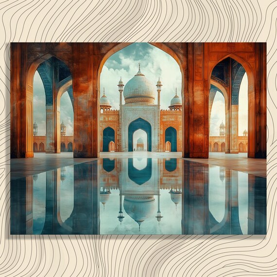 Grand Mosque Reflecting Pool Courtyard Arches Islamic Architecture Wall Art