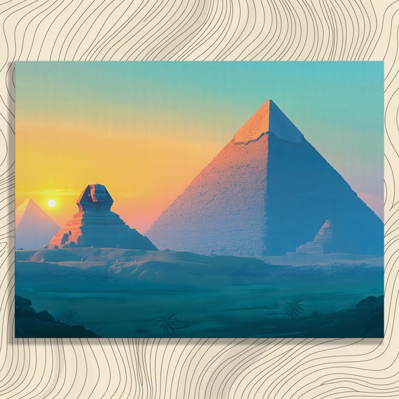 Egyptian Pyramids Canvas Wall Art Surrealist Landscape Painting History Desert Print Modern Decor Ancient