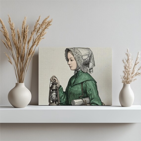 Florence Nightingale Lady with the Lamp Vintage Engraving Poster