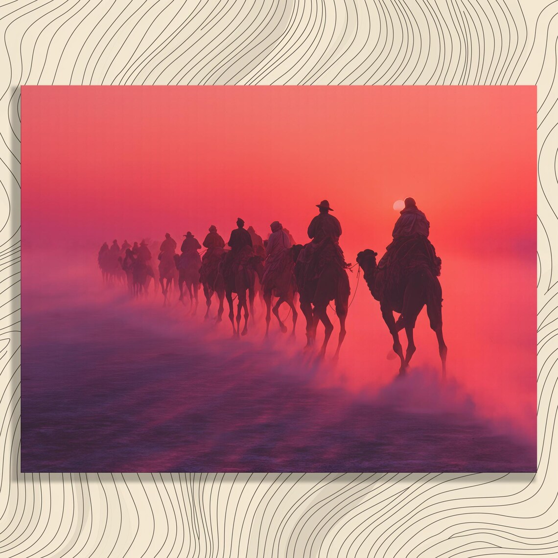 Camel Caravan Desert Sunset Silhouette Arabian Travel Art Poster
