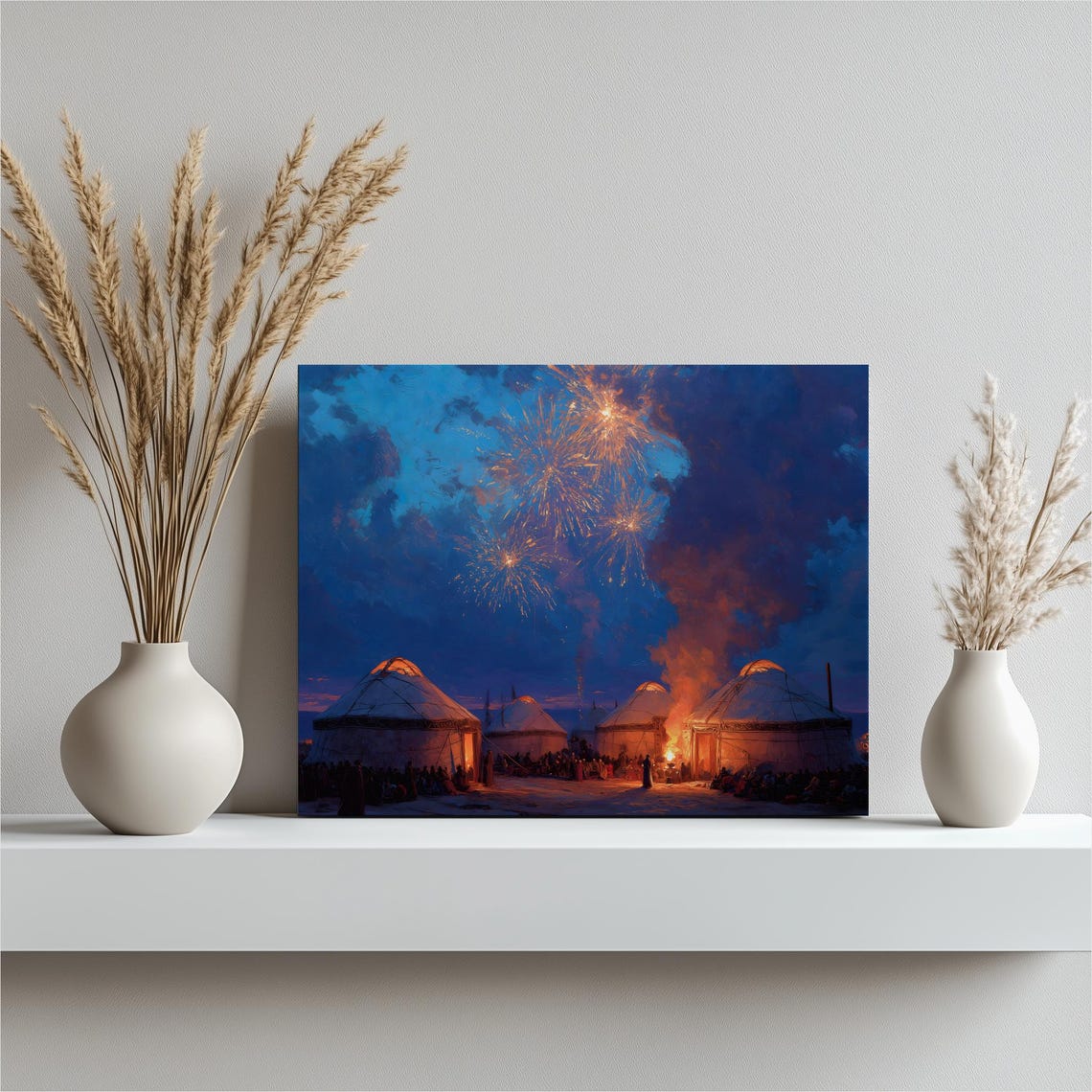 Fireworks Over Yurt Camp Night Bohemian Tent Gathering Poster