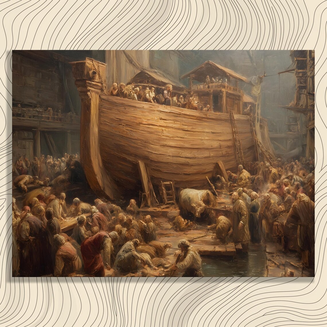 Building of Noah's Ark Biblical Wooden Ship Construction Poster