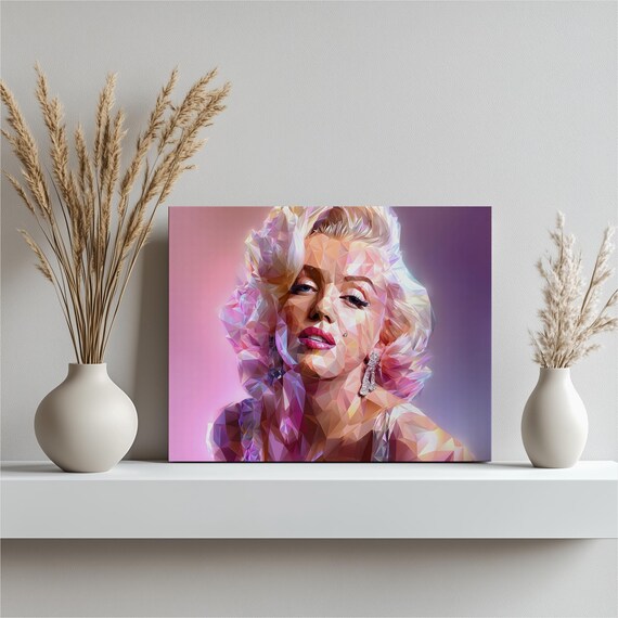 Glamorous Abstract Portrait Canvas Wall Art Geometric Low Poly Blonde Icon Hollywood Style Glamour Of Pop Culture Diamond Accents