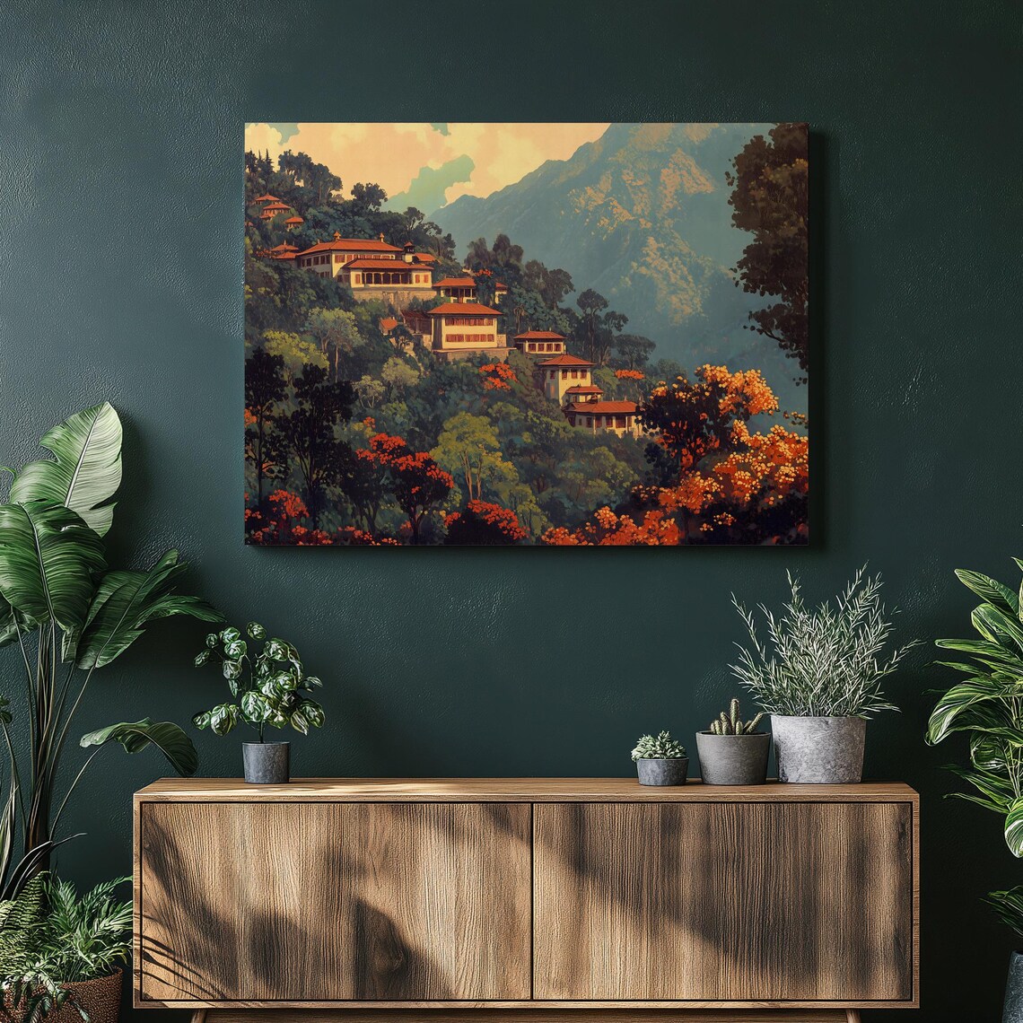 Mountain Village Red Roof Villas Hillside Orange Blossom Wall Art