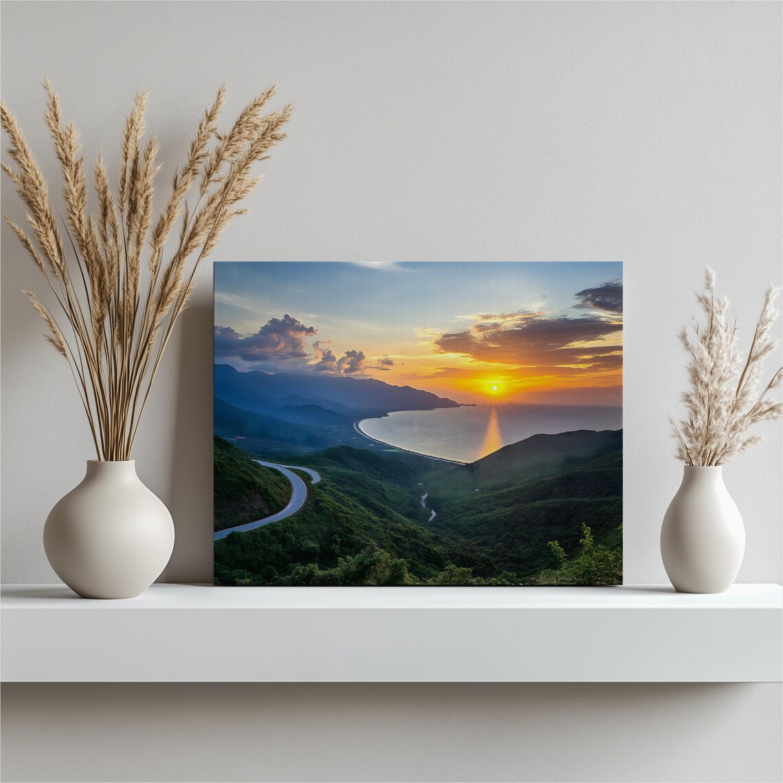Sunset Coastal Highway Overlooking Ocean Bay Scenic Photo Print