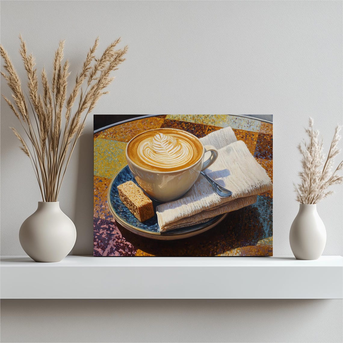 Latte Art Coffee Cup Still Life Warm Cozy Morning Cafe Decor Poster