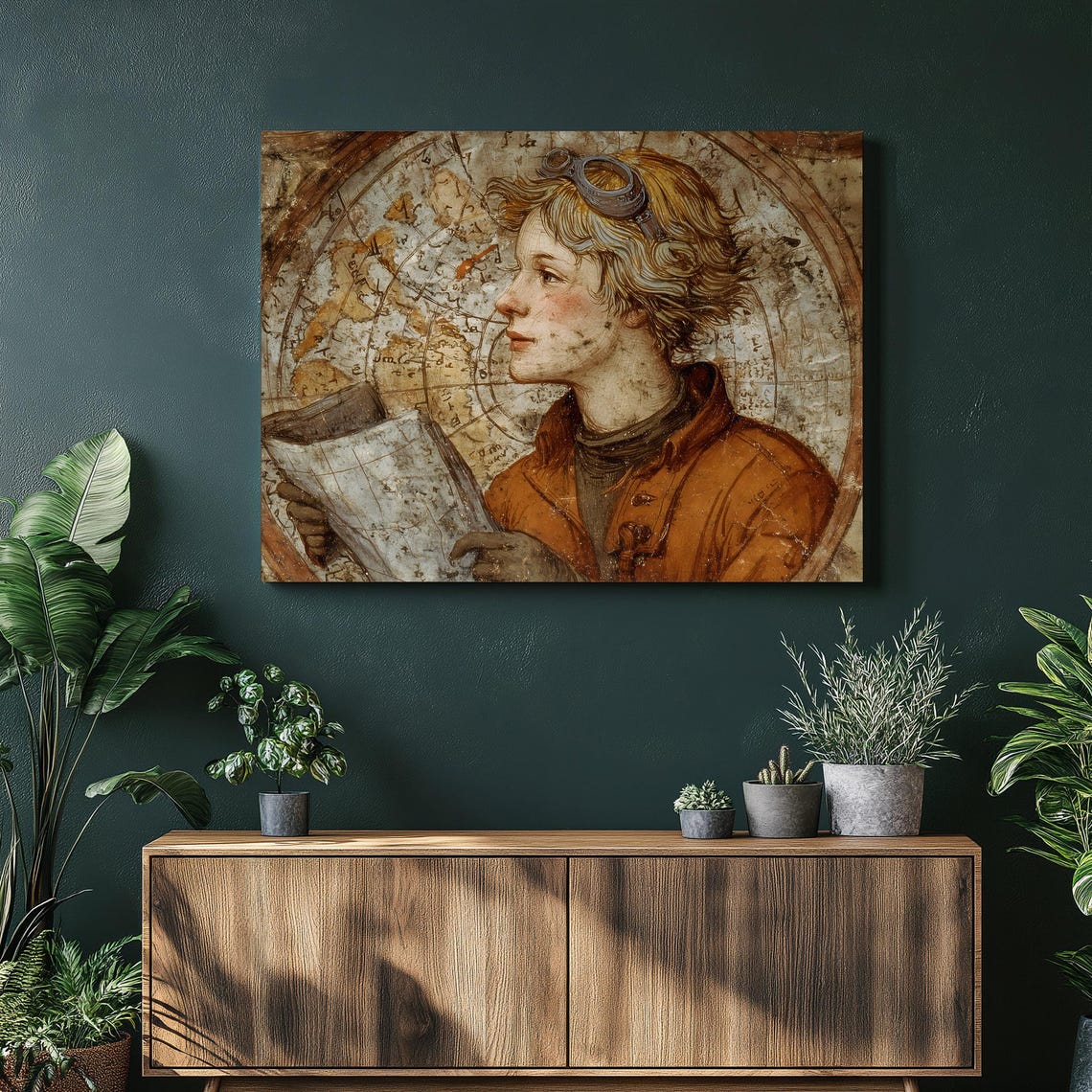 Vintage Aviator Explorer With Goggles Antique Map Art Poster