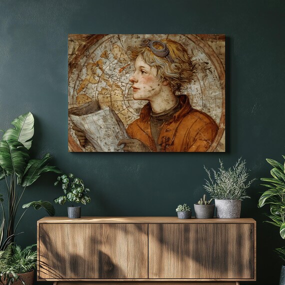 Explorer Map Canvas Wall Art Vintage Travel Decor Antique Cartography Print Poster Navigation World Adventure