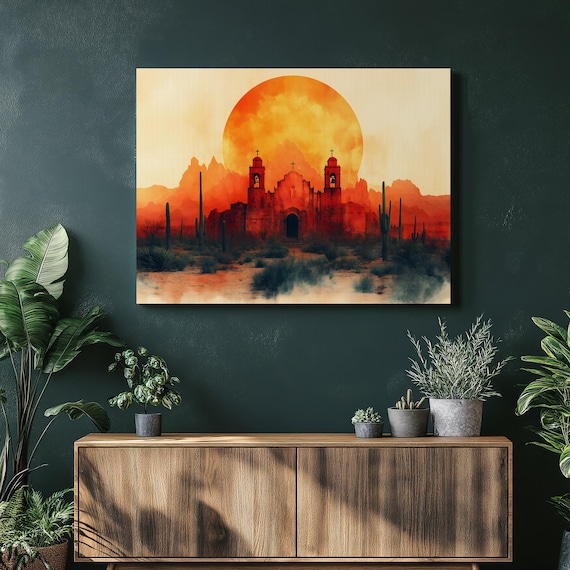 Spanish Mission Desert Landscape, Rustic Boho Art Print
