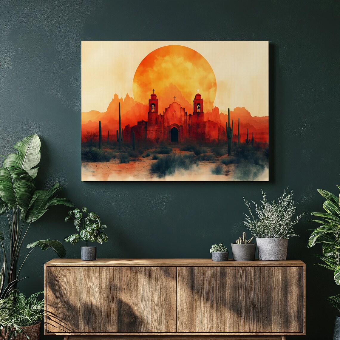 Spanish Mission Desert Landscape, Rustic Boho Art Print
