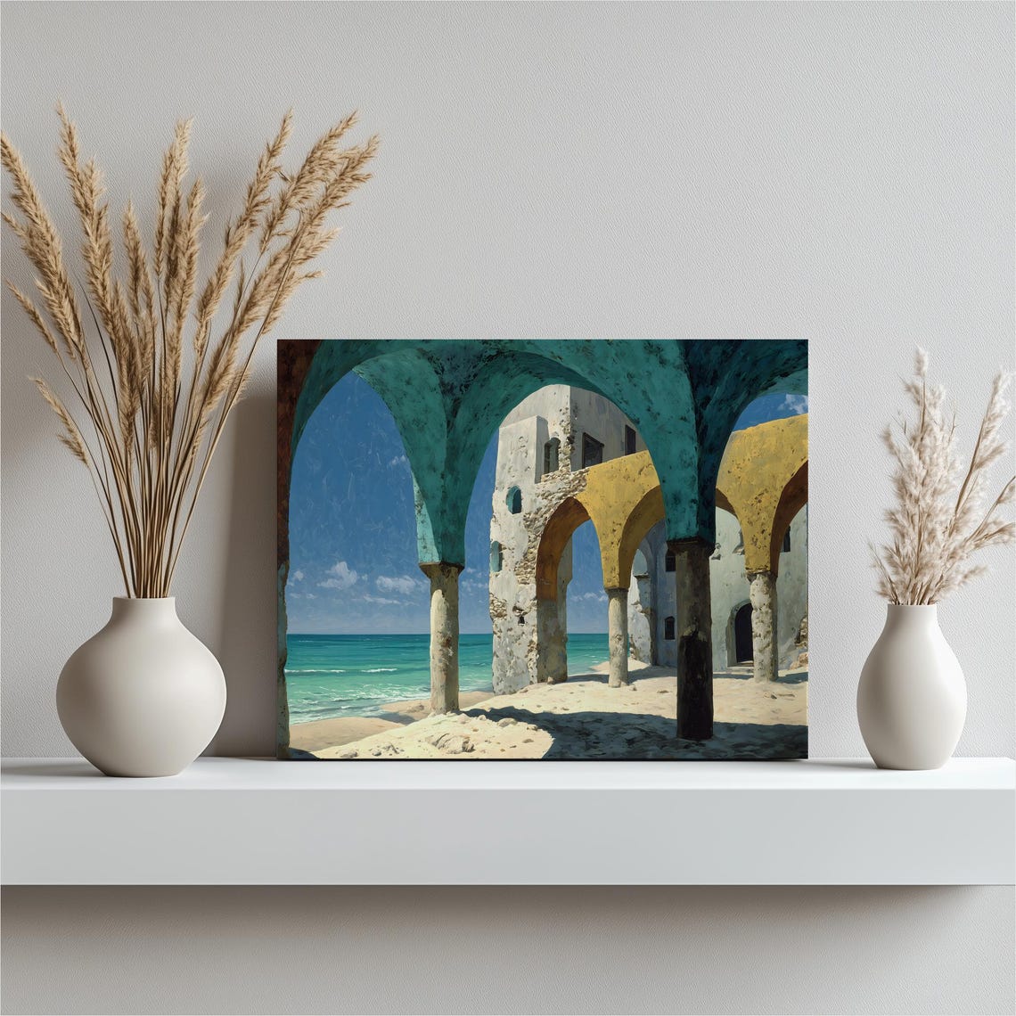 Tropical Mediterranean Stone Arches Seaside Ruins Coastal Poster