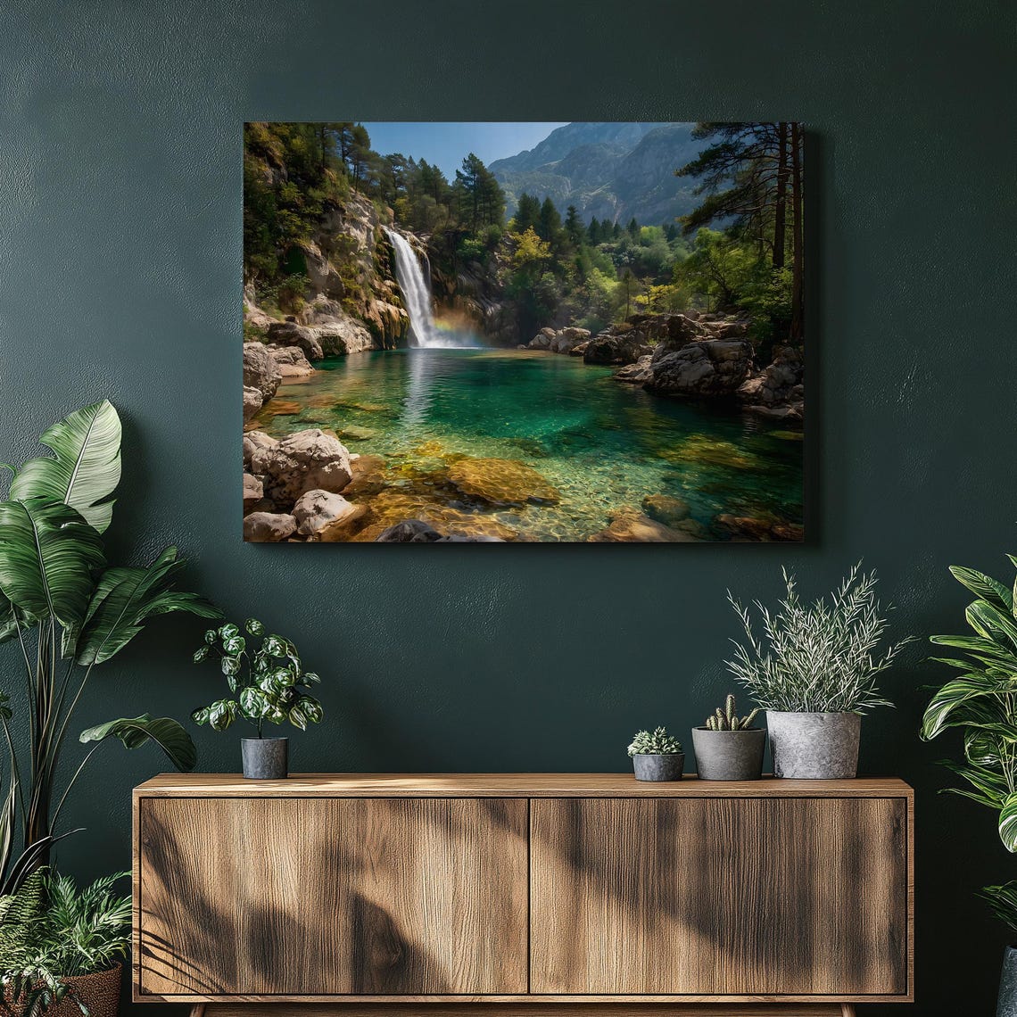 Emerald Waterfall Pool Mountain Nature Poster Forest Landscape Scenery