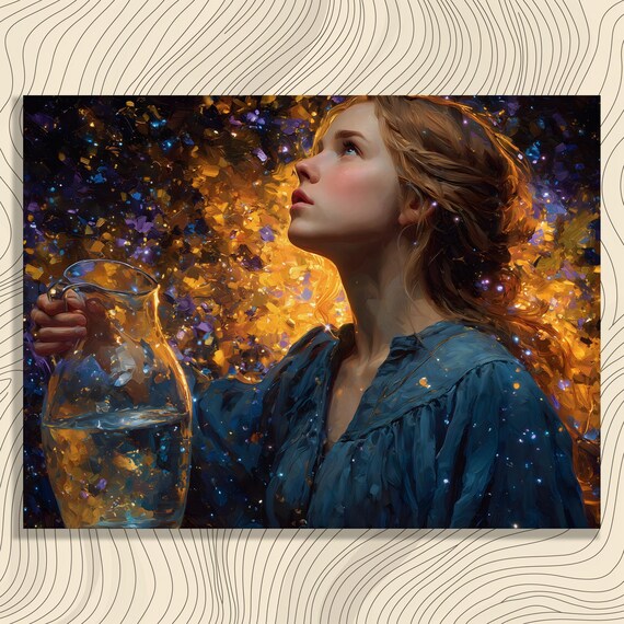 Woman Holding Water Pitcher Golden Impressionist Portrait Wall Art