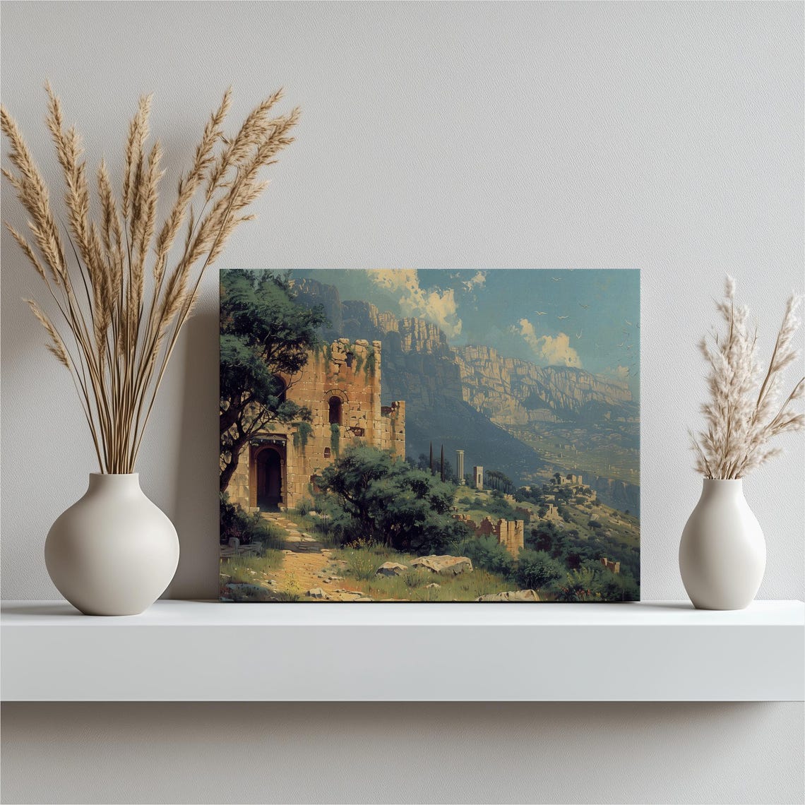 Ancient Lebanese Ruins Mountain Valley Vintage Illustration Poster