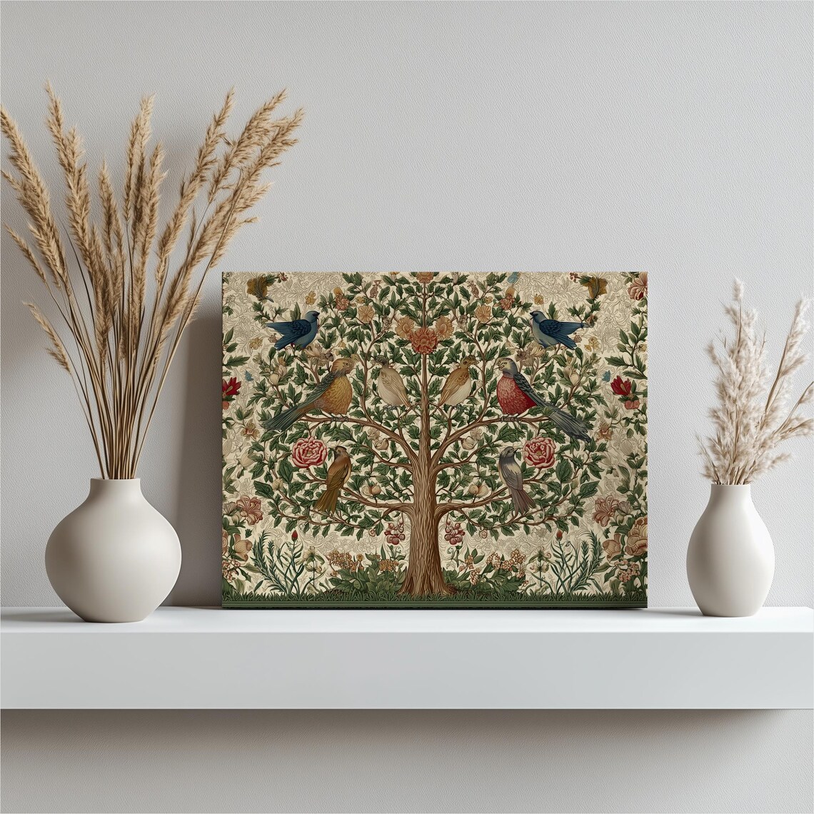 Tree Of Life Birds Roses Morris Style Vintage Botanical Poster