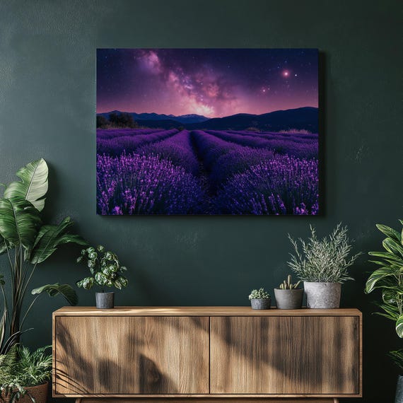 Lavender Night Sky Canvas Wall Art Starry Evening Mountain Landscape Print In Purple Blue For Bedroom Living Room Office Home Decor