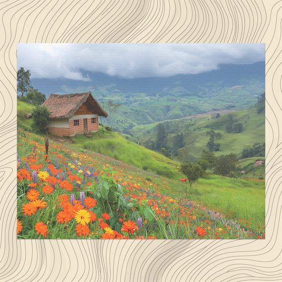 Mountain Cabin Wildflower Meadow Bloom Rustic Valley Wall Art