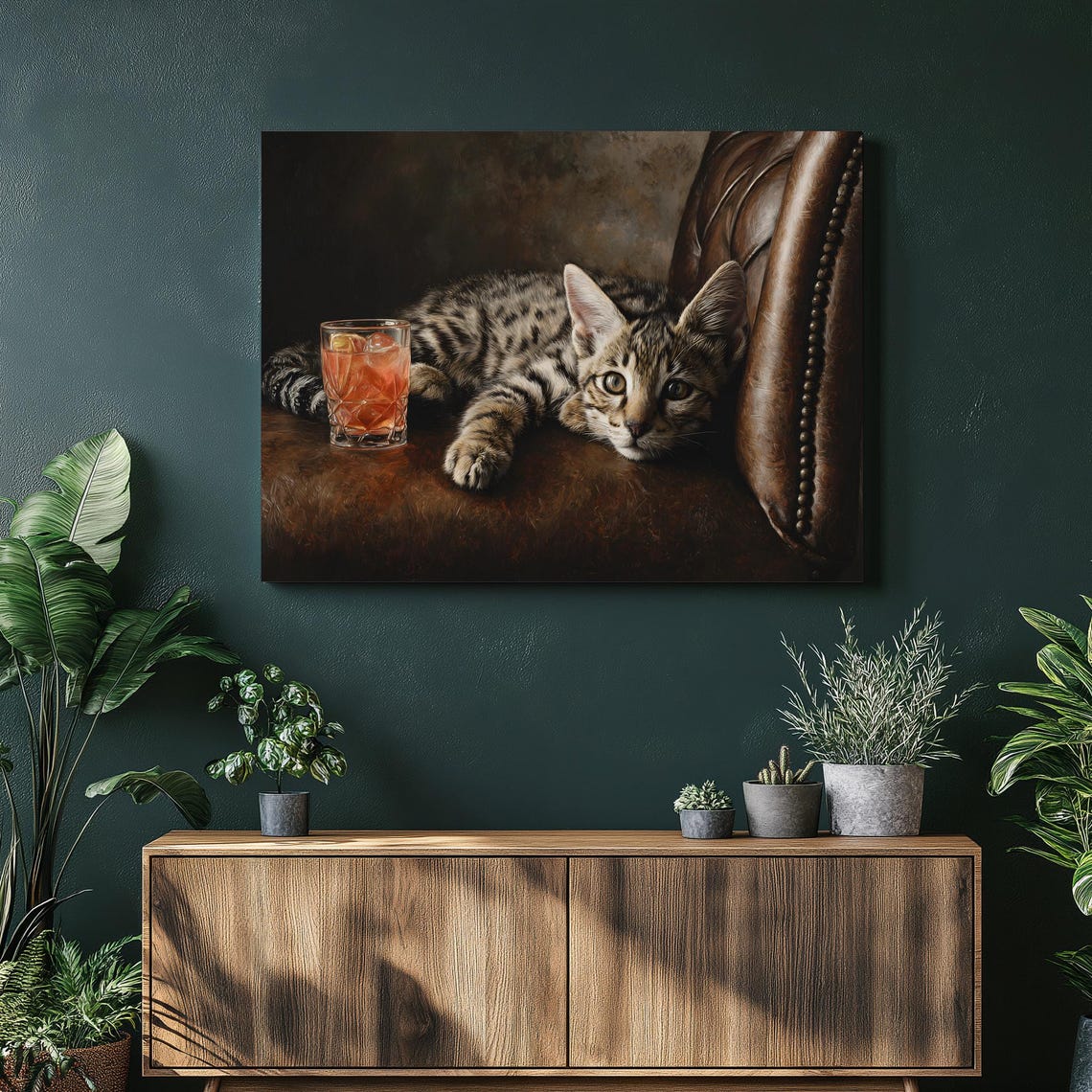 Tabby Kitten Lounge Leather Chair Vintage Speakeasy Cat Poster