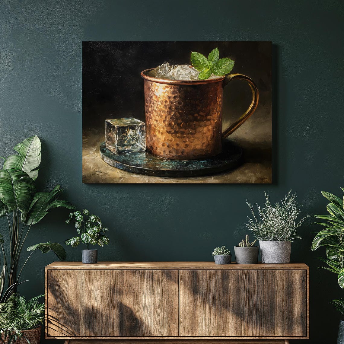 Copper Mug Cocktail Still Life Dark Background Bar Decor Art Poster