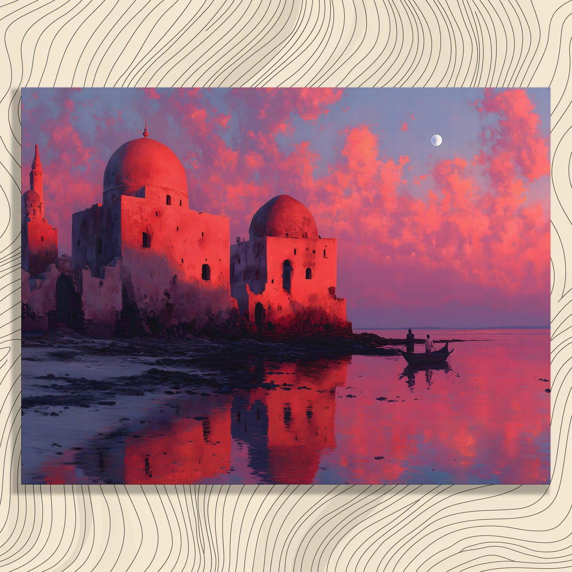 Domed Coastal Fortress Sunset Red Sky Reflection Ocean Poster