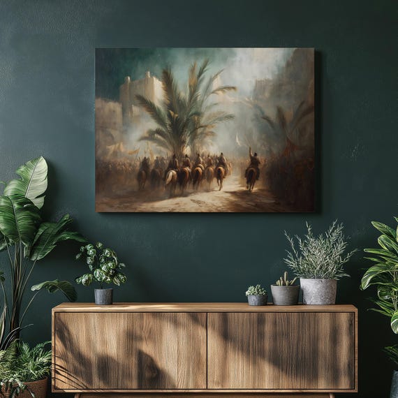 Historic Cavalry Canvas Wall Art Traditional Painting Print Of Riders At Ancient City Gate Desert Landscape Fortress Knight Gift Decor
