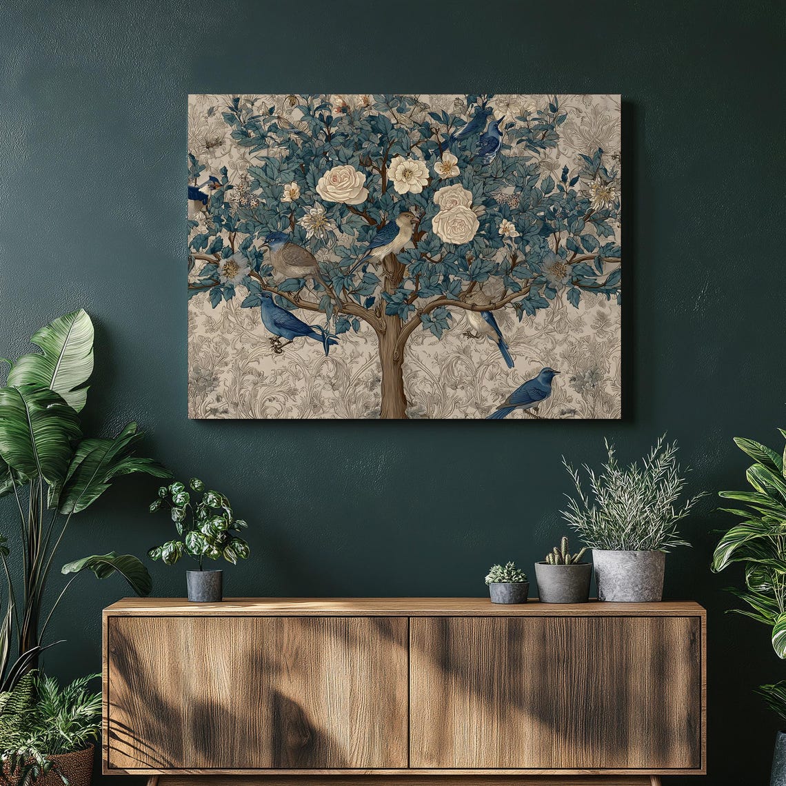 Vintage Bluebird Rose Tree Botanical Songbird Floral Wall Art