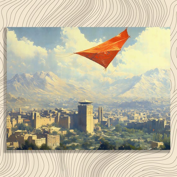 Afghan Kite Over Kabul Canvas Wall Art Luminous Mountain Cityscape Panorama Flying Decor Travel Inspired Skyline Painting For Home