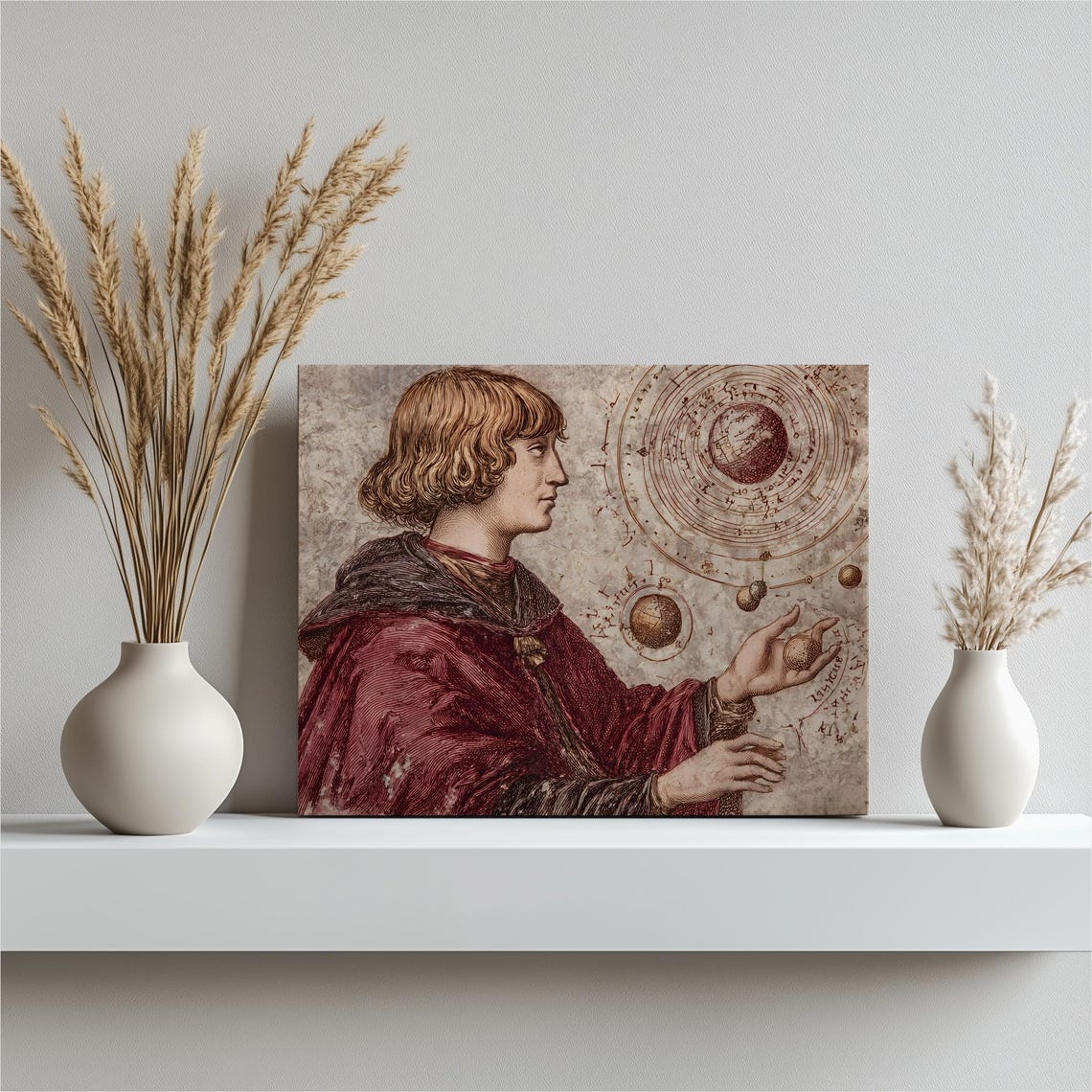Vintage Astronomer Canvas Wall Art Renaissance Celestial Map Solar System Illustration Heliocentric Model Scientific Diagram Cosmology